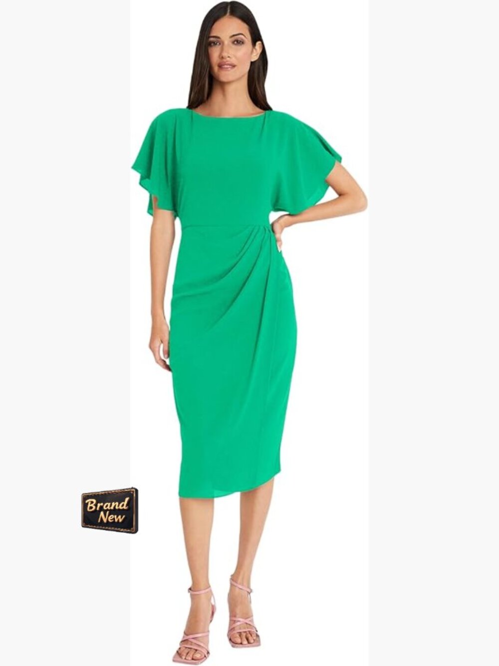 Boat Neck Flutter Sleeve Sheath Dress Lined Zipper Occasion Cocktail
